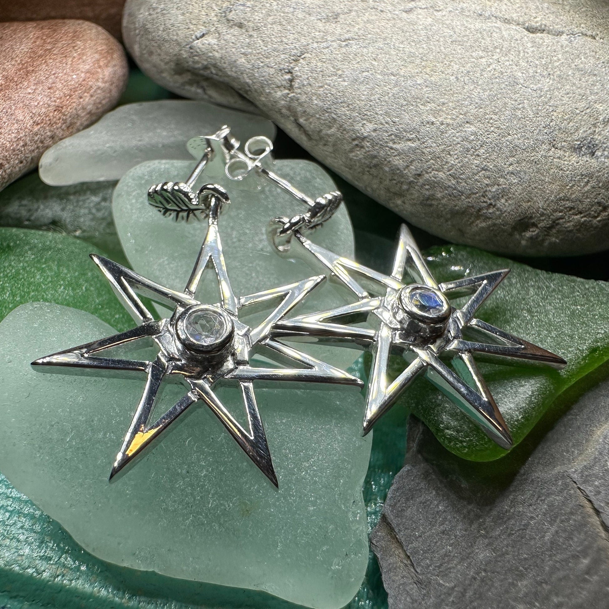 Elven Star Moonstone Earrings in Sterling Silver — view 10