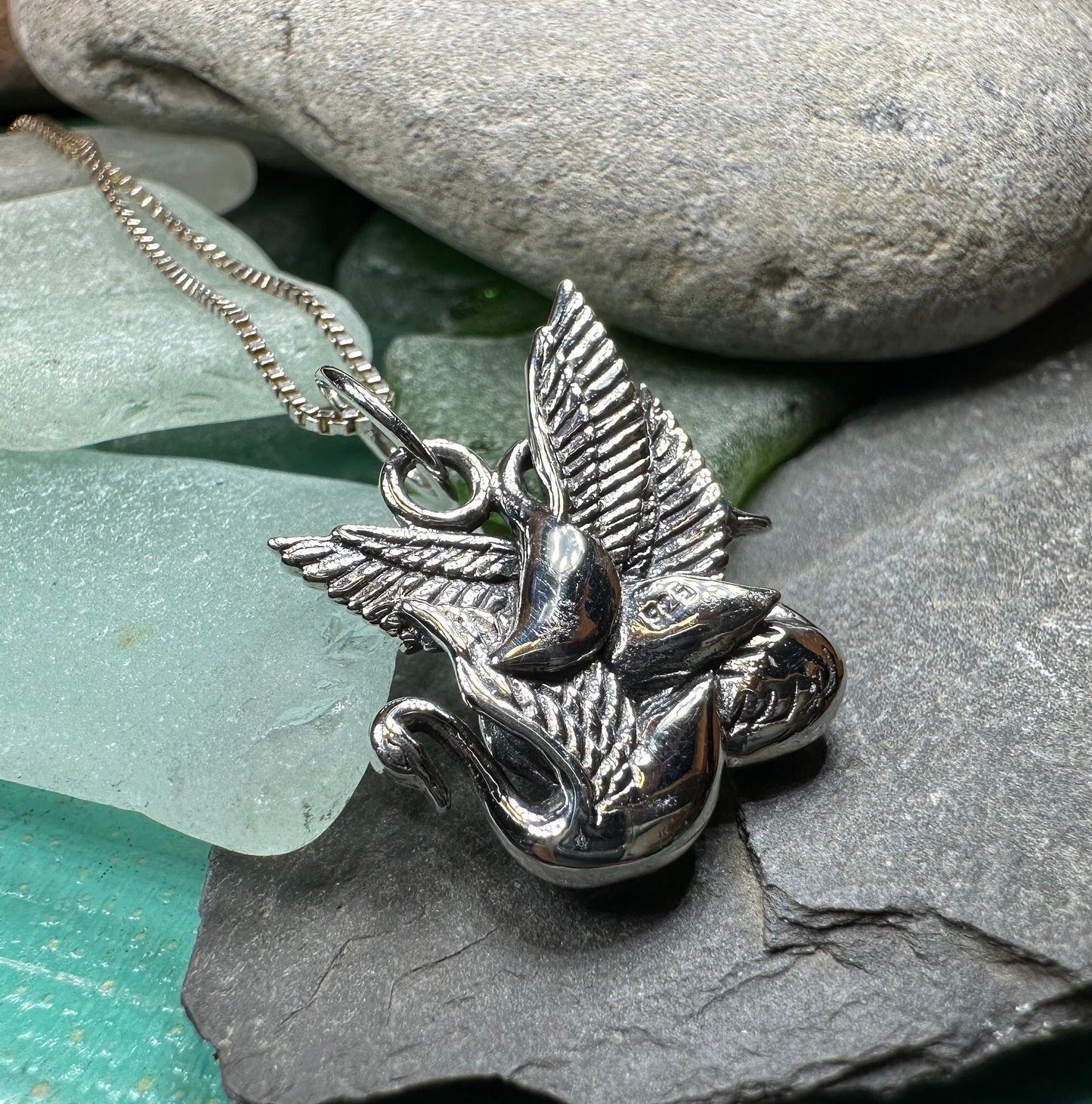 Irish Children of Lir Swan Necklace in Sterling Silver — view 9