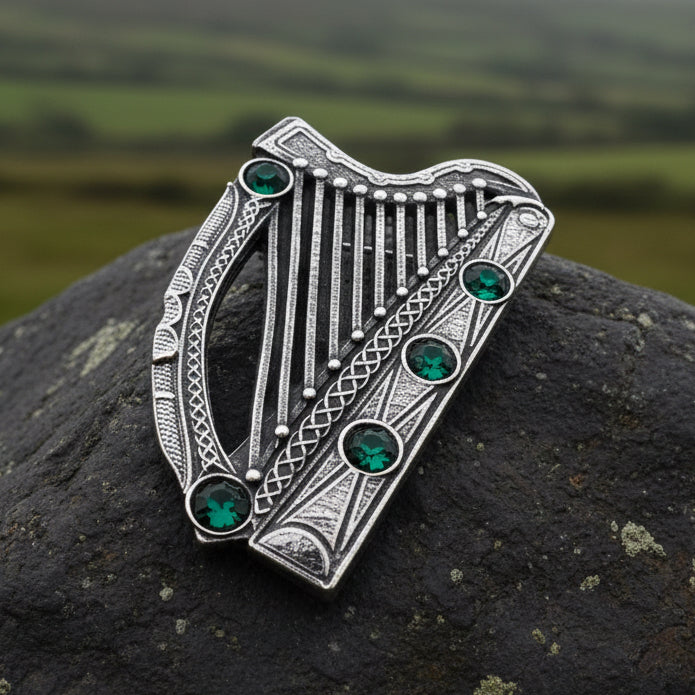 Celtic Harp Brooch, Celtic Pin, Irish Harp Jewelry, Irish Dance, Celtic Harp, Irish Gift, Mom Gift, Saint Patrick's Day, Green Ireland Pin
