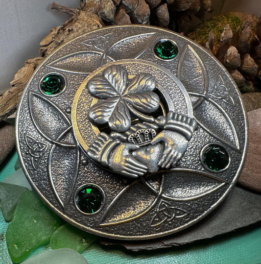 Large Irish Trinity Claddagh Plaid Pin — view 3