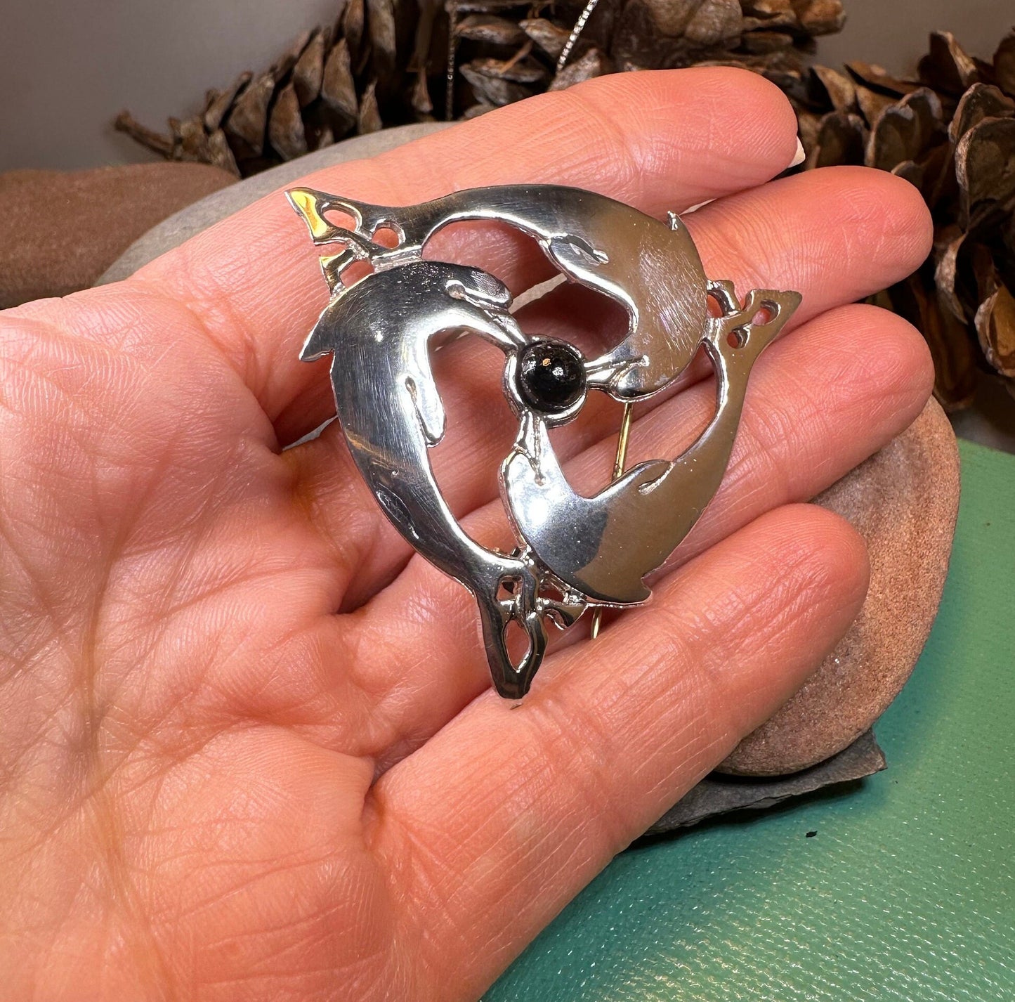 Dolphin Brooch, Celtic Jewelry, Beach Jewelry, Fish Necklace, Sister Gift, Friendship Gift, Nautical Jewelry, Sea Jewelry, Wife Gift
