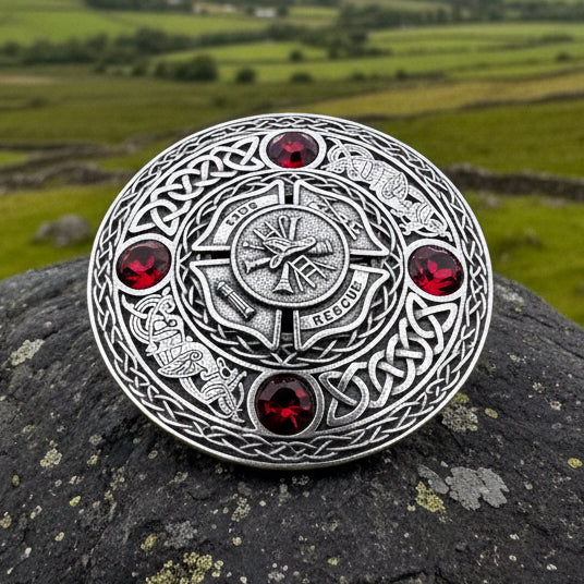 Celtic Fireman Tartan Pin in pewter
