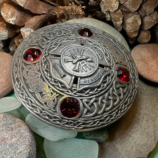 Celtic Fireman Brooch, Celtic Knot Jewelry, Irish Jewelry, Scotland Jewelry, Anniversary Gift, Tartan Pin, Viking Jewelry, Fire & Rescue Pin