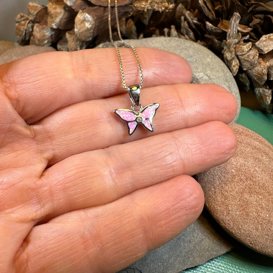 Butterfly Necklace, Fire Opal Jewelry, Petite Boho Pendant, New Age Jewelry, Sterling Silver, Anniversary Gift, Nature Necklace, Minimalist