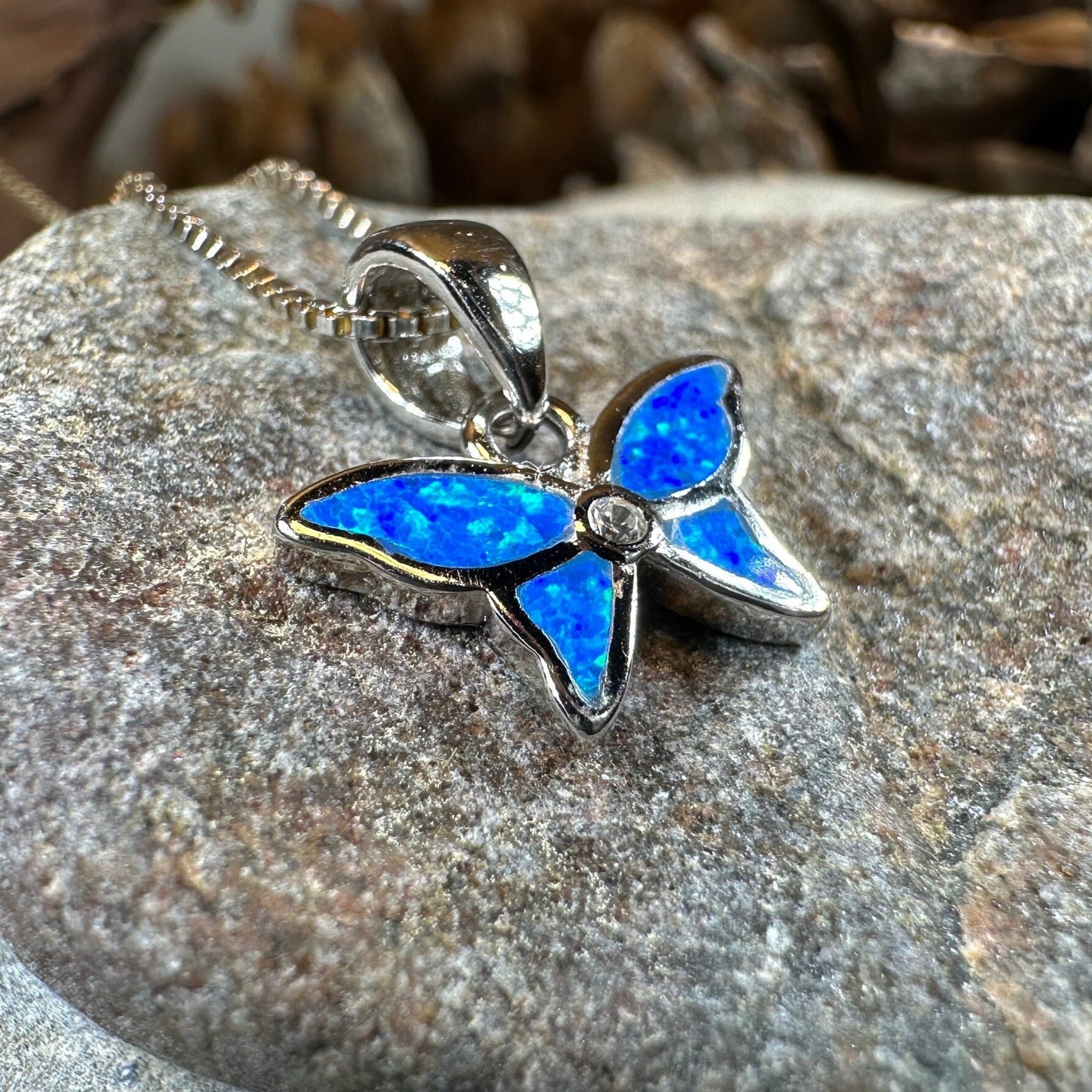 Butterfly Necklace, Fire Opal Jewelry, Petite Boho Pendant, New Age Jewelry, Sterling Silver, Anniversary Gift, Nature Necklace, Minimalist