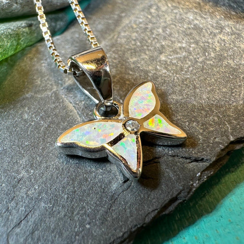 Load image into Gallery viewer, Butterfly Necklace, Fire Opal Jewelry, Petite Boho Pendant, New Age Jewelry, Sterling Silver, Anniversary Gift, Nature Necklace, Minimalist
