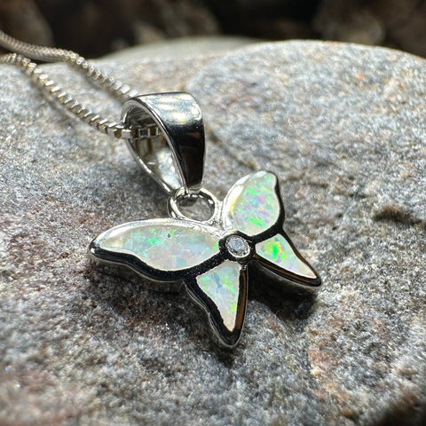 Load image into Gallery viewer, Butterfly Necklace, Fire Opal Jewelry, Petite Boho Pendant, New Age Jewelry, Sterling Silver, Anniversary Gift, Nature Necklace, Minimalist
