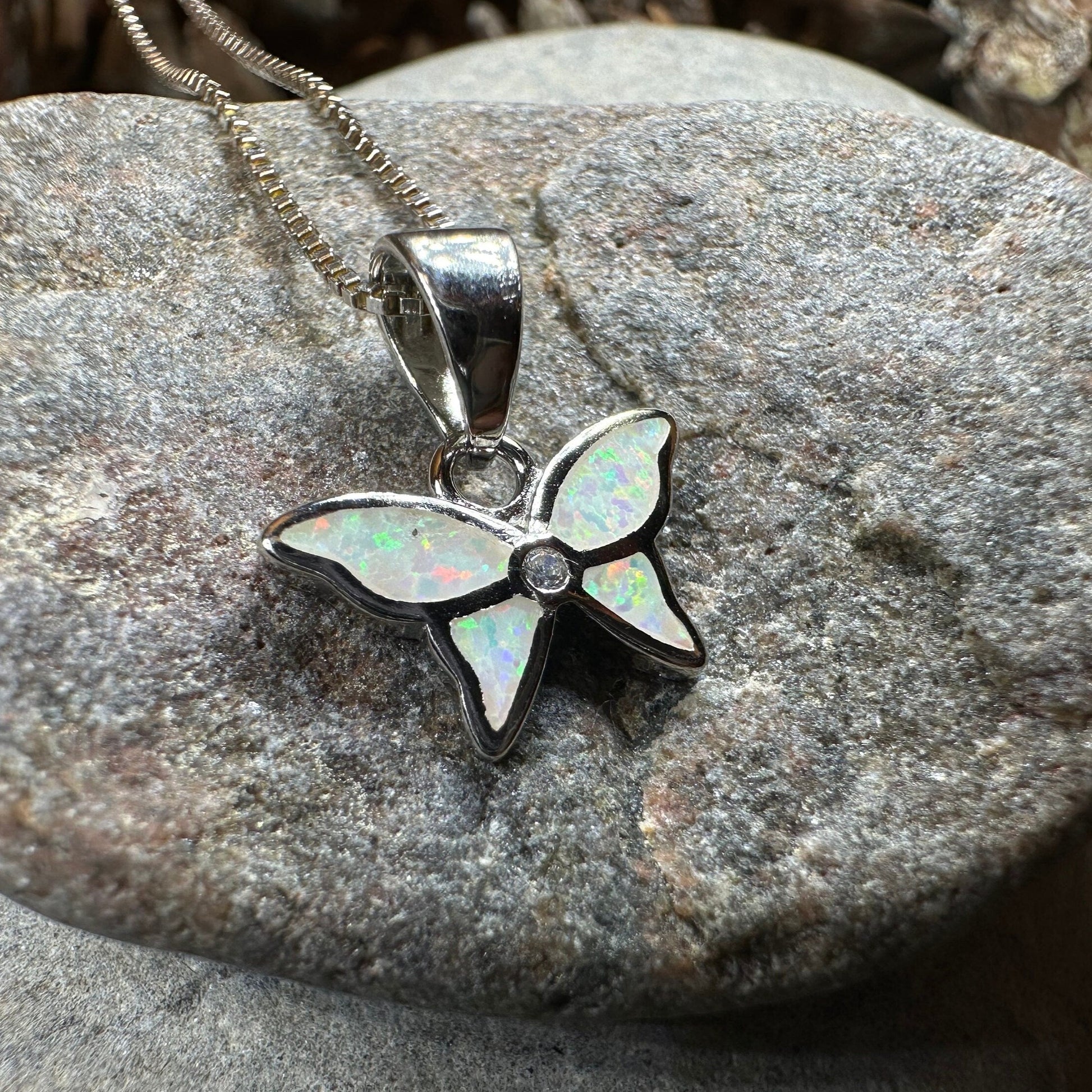 Butterfly Necklace, Fire Opal Jewelry, Petite Boho Pendant, New Age Jewelry, Sterling Silver, Anniversary Gift, Nature Necklace, Minimalist