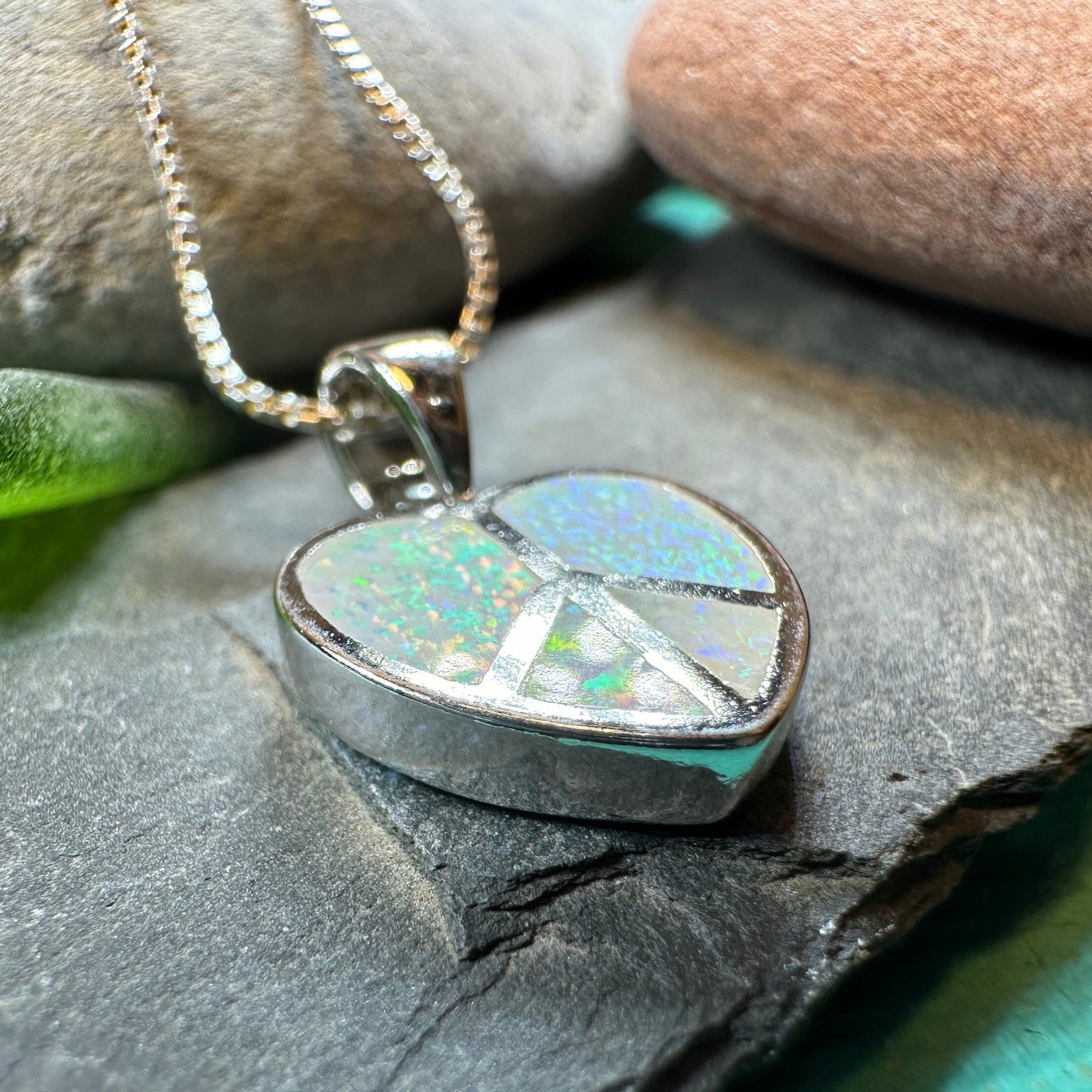 Peace Sign Necklace, Opal Jewelry, Heart Pendant, Hippie Jewelry, Yoga Gift, Sister Gift, Girlfriend Gift, Graduation Gift, October Birthday