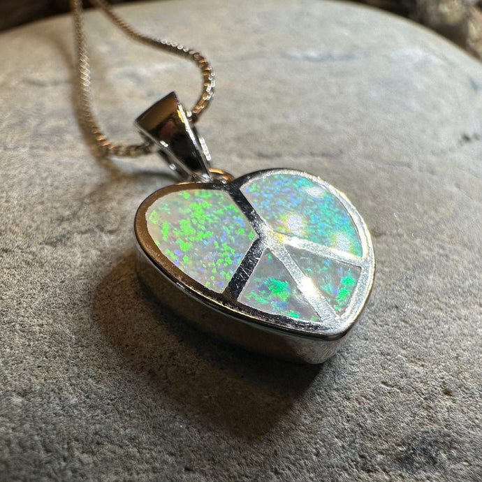 Peace Sign Necklace, Opal Jewelry, Heart Pendant, Hippie Jewelry, Yoga Gift, Sister Gift, Girlfriend Gift, Graduation Gift, October Birthday