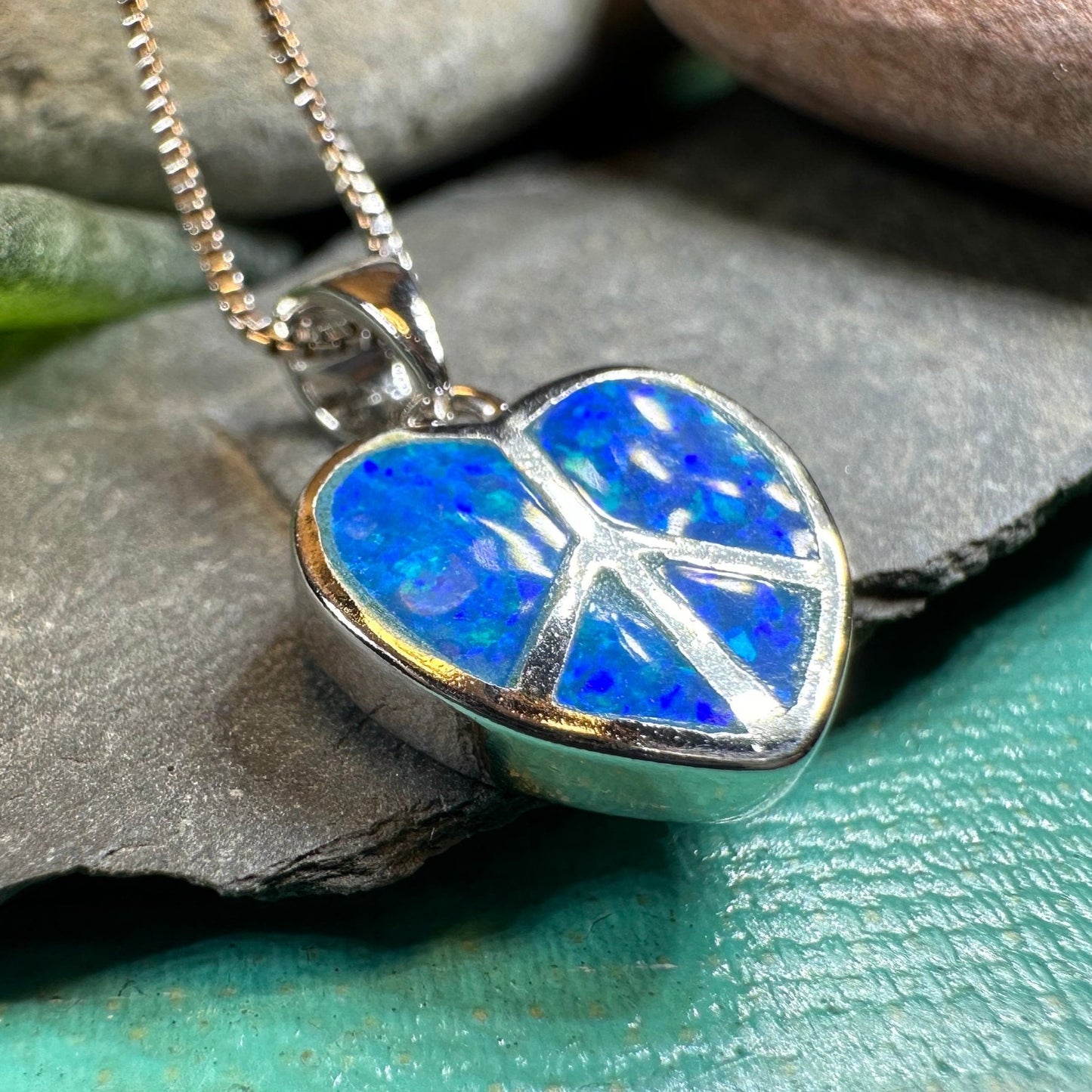 Peace Sign Necklace, Opal Jewelry, Heart Pendant, Hippie Jewelry, Yoga Gift, Sister Gift, Girlfriend Gift, Graduation Gift, October Birthday
