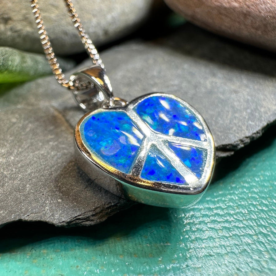 Peace Sign Necklace, Opal Jewelry, Heart Pendant, Hippie Jewelry, Yoga Gift, Sister Gift, Girlfriend Gift, Graduation Gift, October Birthday