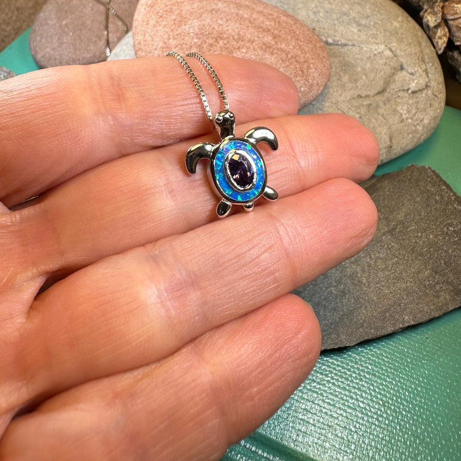 Turtle Necklace, Blue Opal Pendant, Beach Jewelry, Graduation Gift, Anniversary Gift, Sea Turtle Necklace, Mom Gift, Amethyst Jewelry