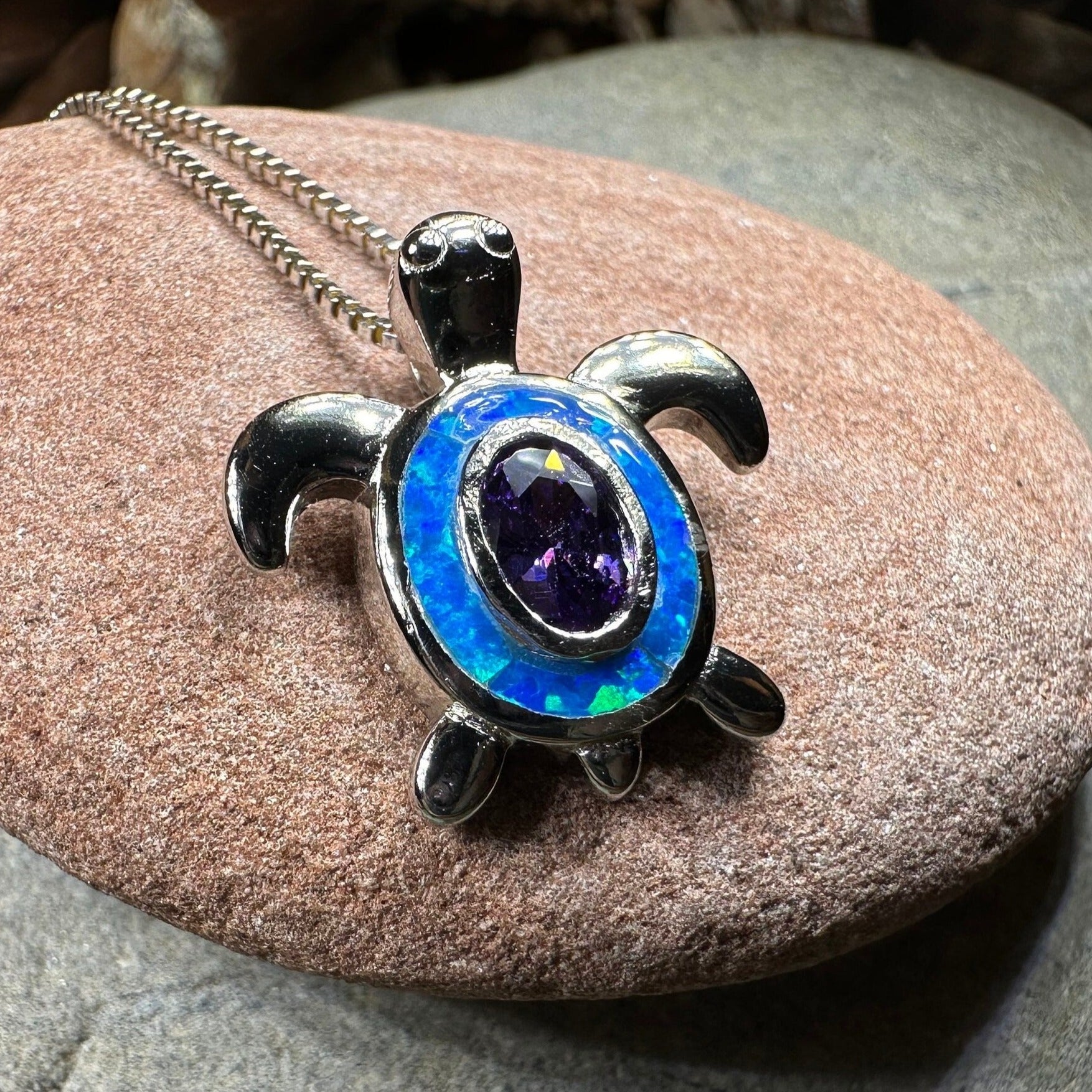 Turtle Necklace, Blue Opal Pendant, Beach Jewelry, Graduation Gift, Anniversary Gift, Sea Turtle Necklace, Mom Gift, Amethyst Jewelry