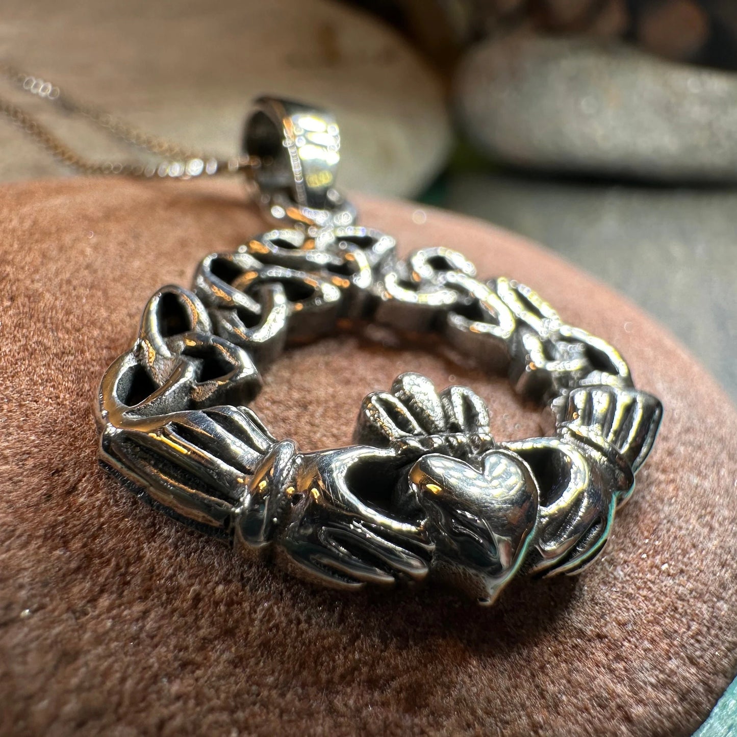 Claddagh Trinity Knot Necklace in sterling silver