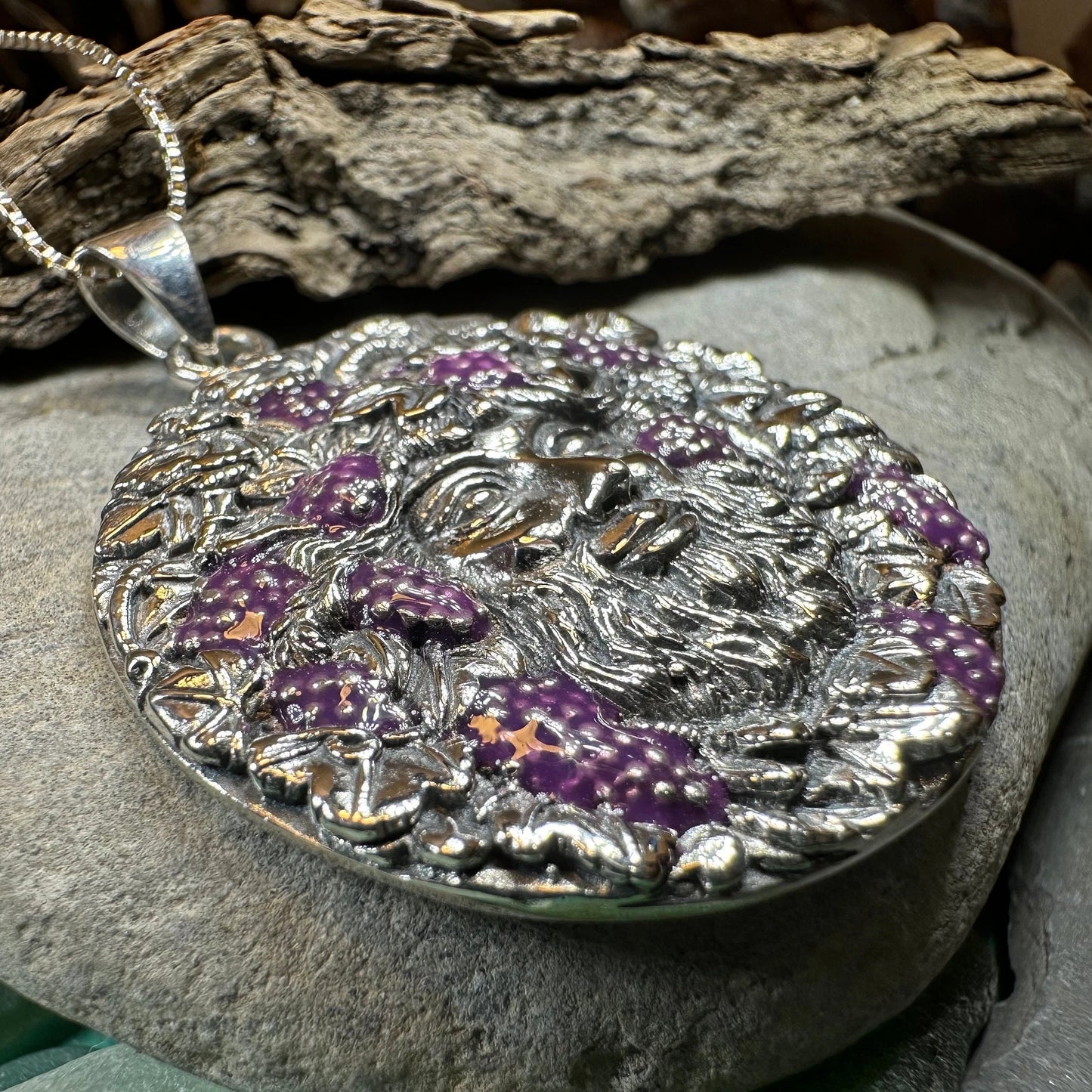 Wine God Bacchus Necklace in Sterling Silver — view 5