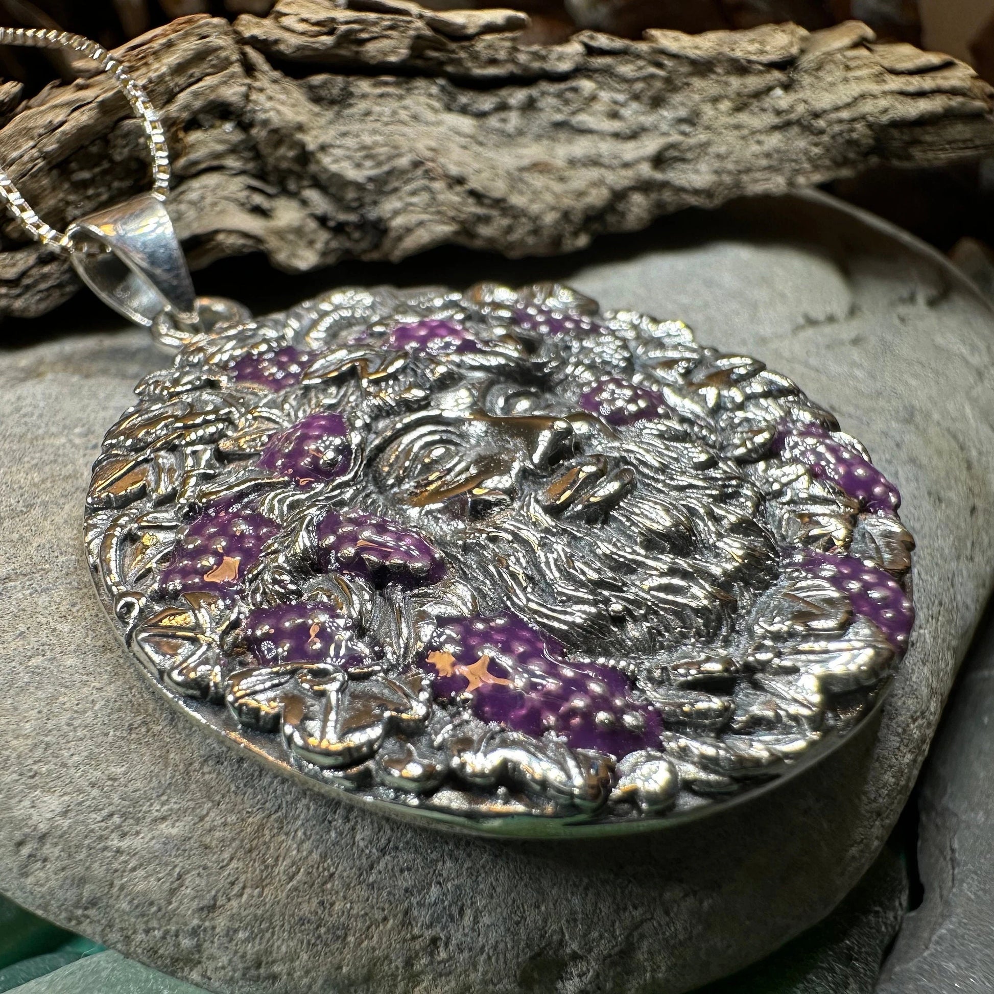 Wine God Bacchus Necklace in Sterling Silver — view 5