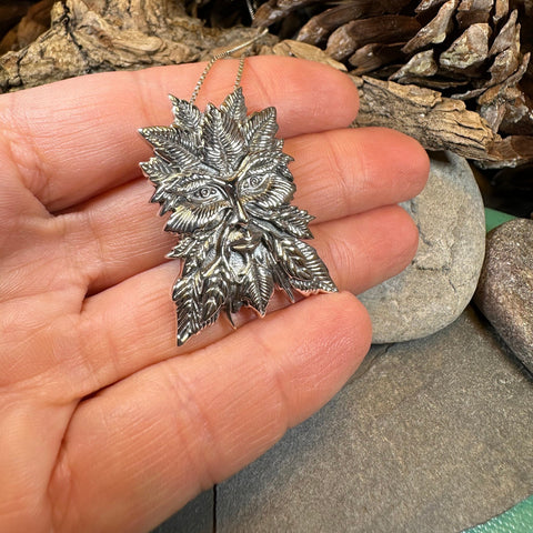 Load image into Gallery viewer, Green Man Necklace, Celtic Jewelry, Large Pagan Pendant, Irish Jewelry, Nature Jewelry, Wiccan Jewelry, Nature Lover Gift, God of the Forest
