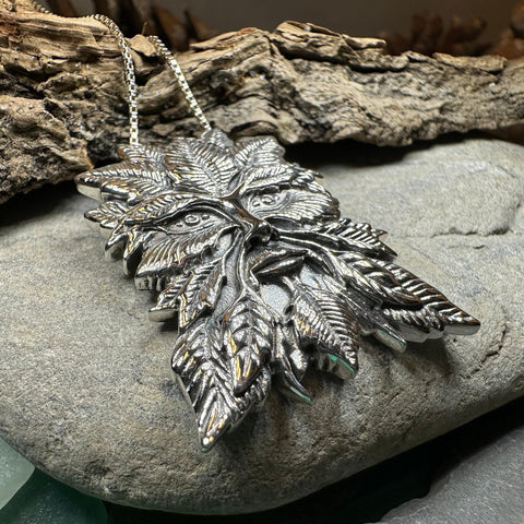 Load image into Gallery viewer, Green Man Necklace, Celtic Jewelry, Large Pagan Pendant, Irish Jewelry, Nature Jewelry, Wiccan Jewelry, Nature Lover Gift, God of the Forest
