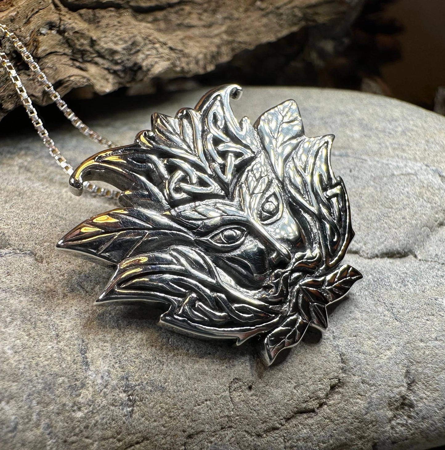 Celtic Green Man Necklace in Sterling Silver
