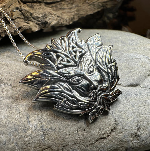 Load image into Gallery viewer, Celtic Green Man Necklace in Sterling Silver
