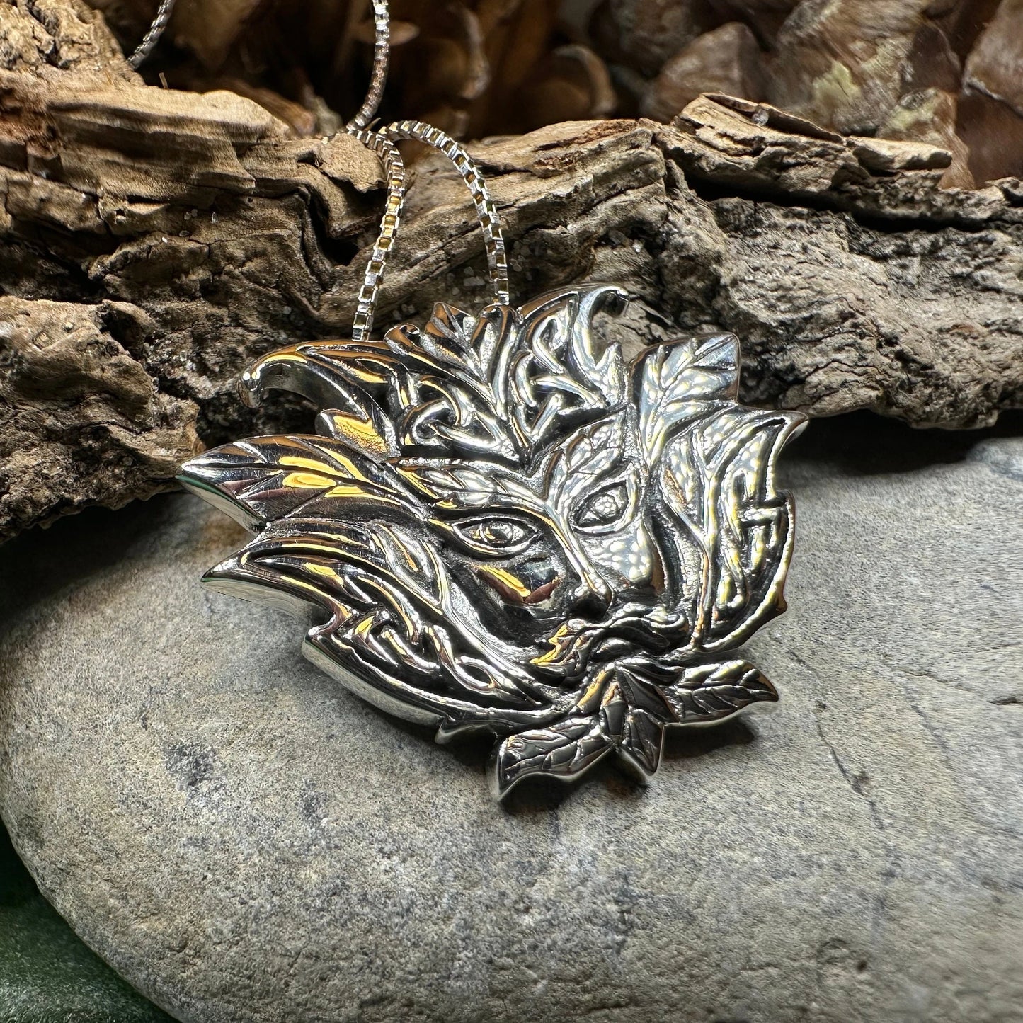 Celtic Green Man Necklace in Sterling Silver