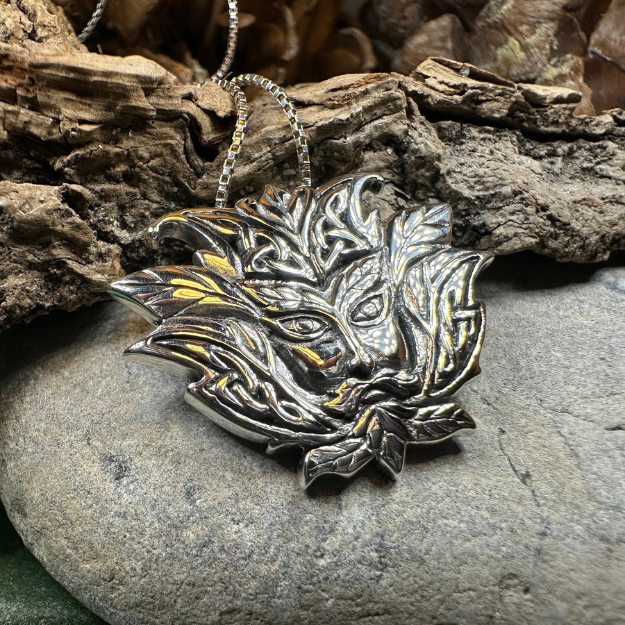 Celtic Green Man Necklace in Sterling Silver