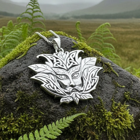 Load image into Gallery viewer, Celtic Green Man Necklace in Sterling Silver
