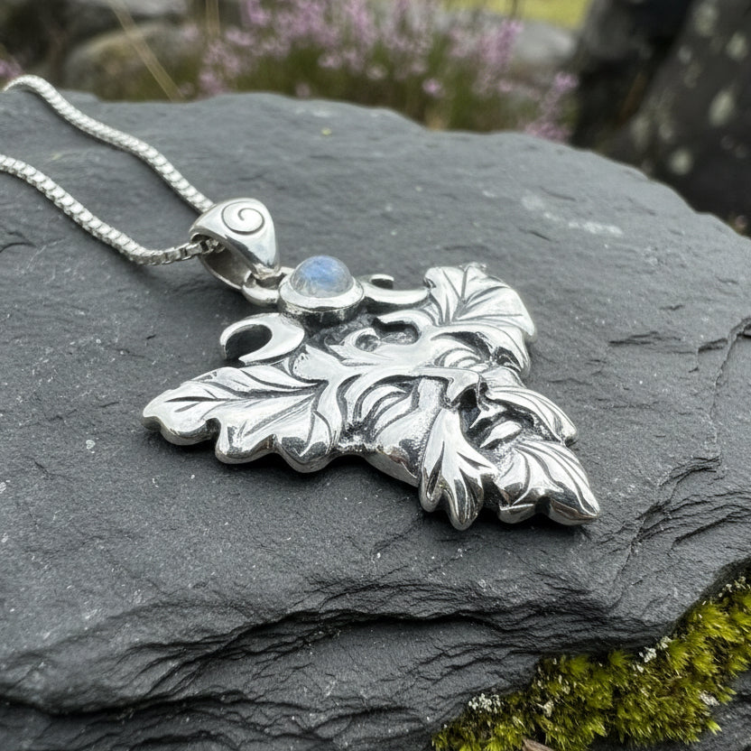 Green Man Necklace, Celtic Jewelry, Large Pagan Pendant, Irish Jewelry, Nature Jewelry, Wiccan Jewelry, Nature Lover Gift, God of the Forest