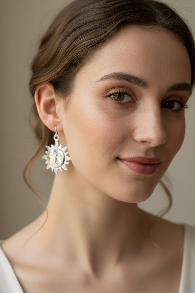 Sun Earrings, Celtic Jewelry, Moonstone Dangle Earrings, Celestial Jewelry, Wiccan Jewelry, Mom Gift, Sun Jewelry, Pagan Jewelry, Beach