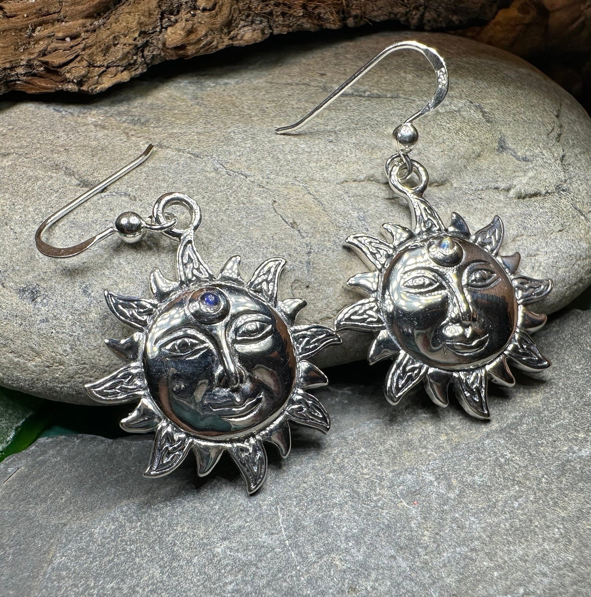 Sun Earrings, Celtic Jewelry, Moonstone Dangle Earrings, Celestial Jewelry, Wiccan Jewelry, Mom Gift, Sun Jewelry, Pagan Jewelry, Beach