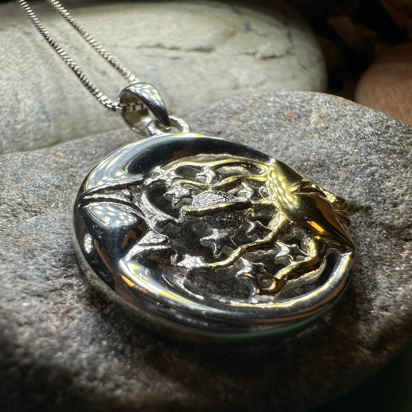 Golden Universe Sun & Moon Necklace in Sterling Silver