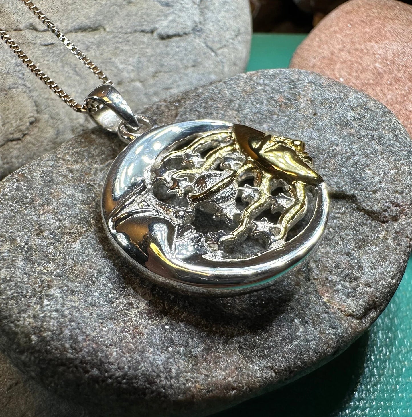 Golden Universe Sun & Moon Necklace in Sterling Silver