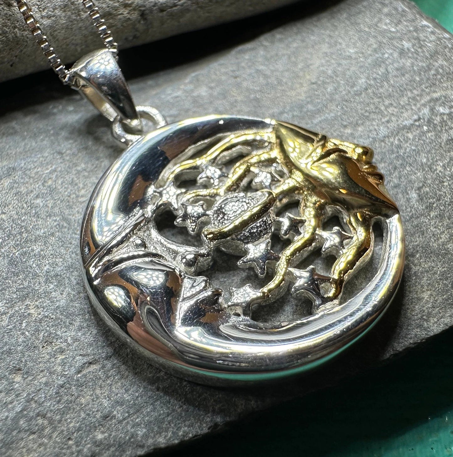 Golden Universe Sun & Moon Necklace in Sterling Silver