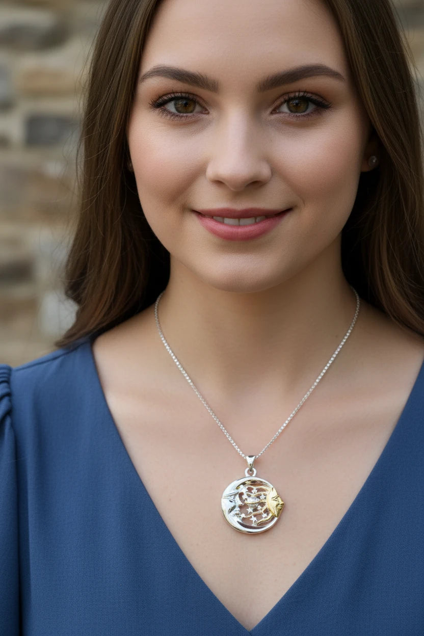 Golden Universe Sun & Moon Necklace in Sterling Silver