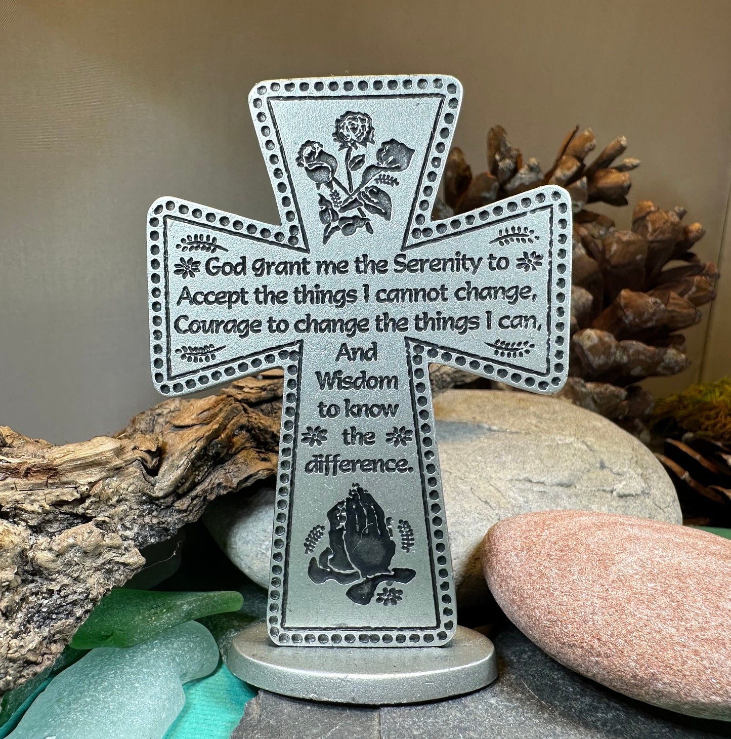 Serenity Prayer Standing Cross, Christian Gift, Pewter Celtic Cross, Blessing Gift, Recovery Religious Prayer, AA Sobriety Anniversary Gift
