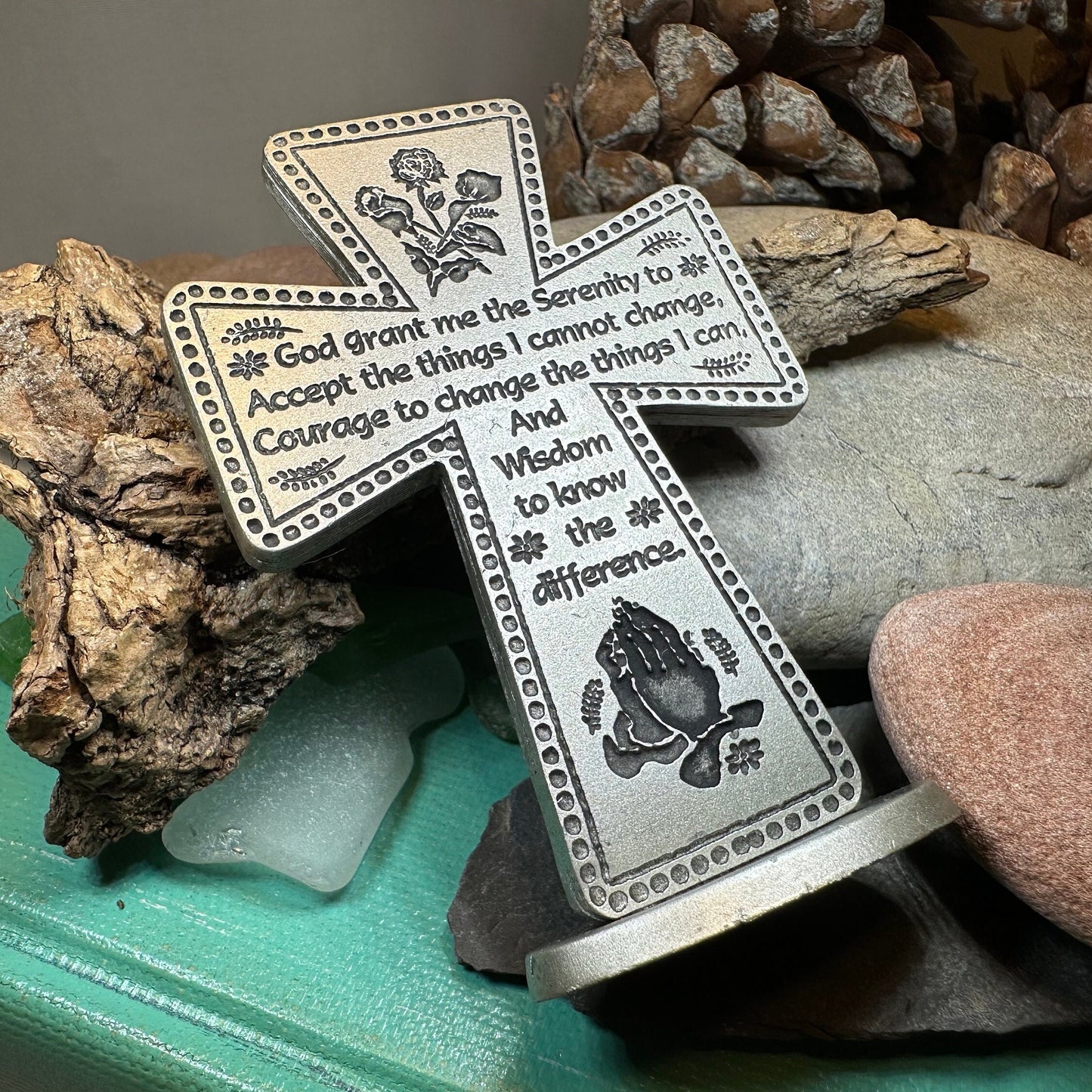 Serenity Prayer Standing Cross, Christian Gift, Pewter Celtic Cross, Blessing Gift, Recovery Religious Prayer, AA Sobriety Anniversary Gift