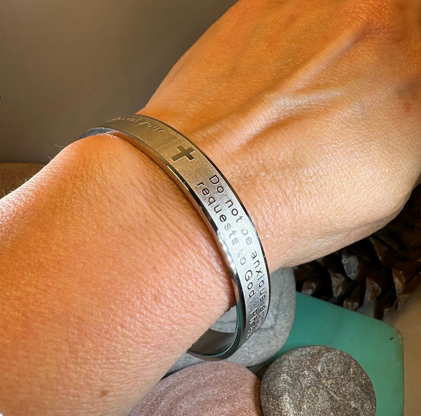 Christian Prayer Bracelet, Christian Jewelry, Recovery Cross Gift, Sponsor Gift, Bangle Bracelet, Religious Prayer, AA Gift, Encouragement