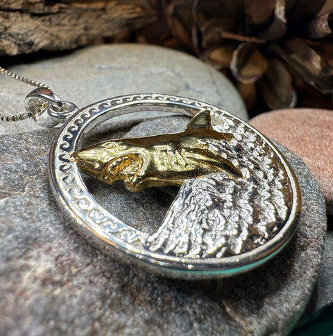 Load image into Gallery viewer, Great White Shark Necklace, Men's Beach Jewelry, Ocean Pendant, Surfer Gift, Fish Jewelry, Gold Jewelry, Large Silver Pendant, Nautical Gift
