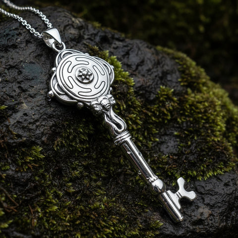 Load image into Gallery viewer, Hecate Key Necklace, Irish Jewelry, Celtic Jewelry, Pagan Gift, Key Pendant, Wiccan Jewelry, Celtic Knot Jewelry, Witch Gift, Gothic Jewelry
