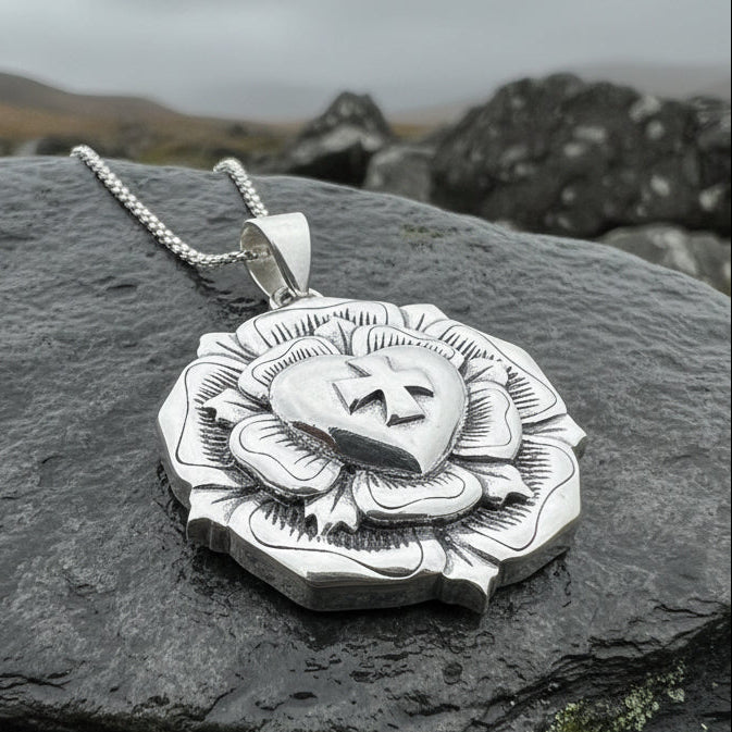 Celtic Cross Necklace, Rose Cross Pendant, Rosy Cross Jewelry, Scotland Jewelry, Large Ladies Cross, Medieval Cross, Religious Jewelry