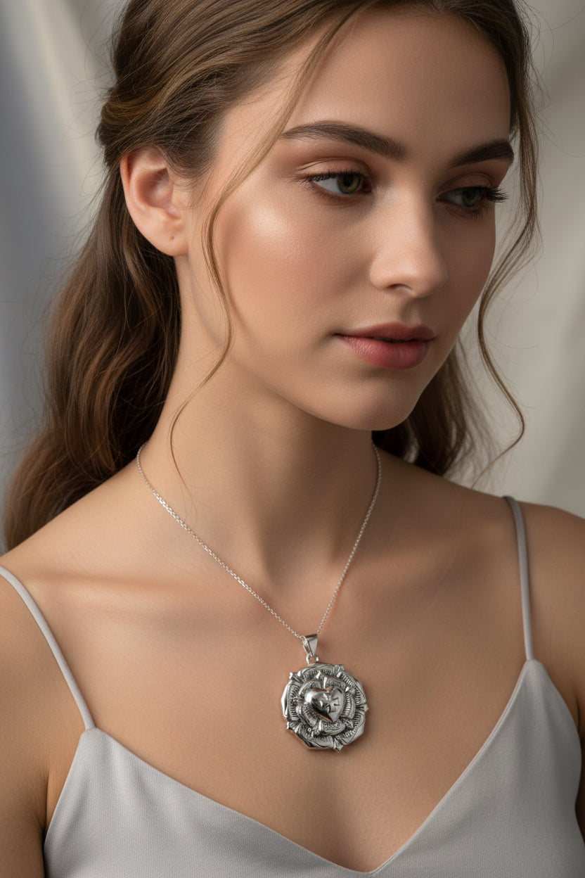Celtic Cross Necklace, Rose Cross Pendant, Rosy Cross Jewelry, Scotland Jewelry, Large Ladies Cross, Medieval Cross, Religious Jewelry
