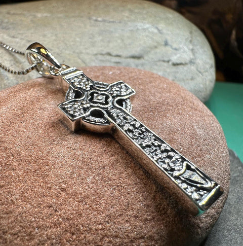 Load image into Gallery viewer, Celtic Cross Necklace, Irish Jewelry, Harp Pendant, Ireland Cross Pendant, Shamrock Jewelry, First Communion Gift, Girls Confirmation Gift
