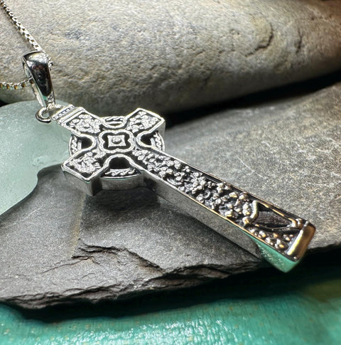 Load image into Gallery viewer, Celtic Cross Necklace, Irish Jewelry, Harp Pendant, Ireland Cross Pendant, Shamrock Jewelry, First Communion Gift, Girls Confirmation Gift
