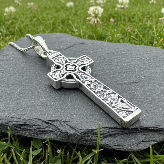 The Quinn Irish Harp Celtic Cross Necklace — view 6