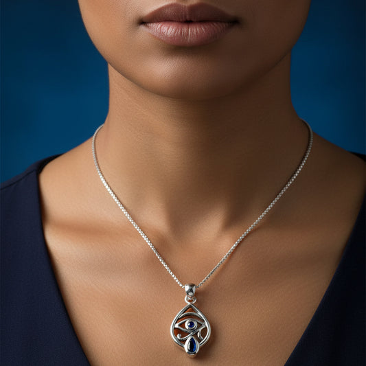 Eye of Horus Necklace, Egyptian Eye Pendant, Mystical Amulet, Egyptian Symbol, Sapphire Jewelry, Cancer Survivor Gift, Recovery Gift