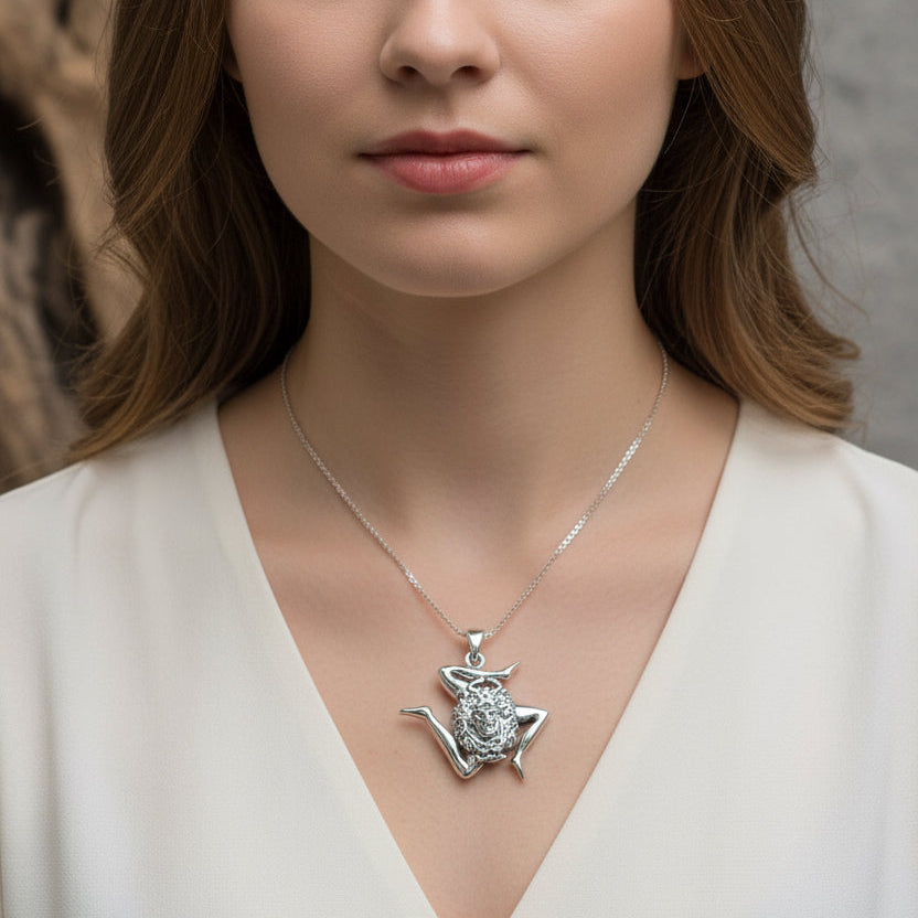Trinacria Necklace, Italian Triskelion Pendant, Mystical Jewelry, Sicilian Symbol, Pagan Pendant, Sicily Gift, Medusa Pendant