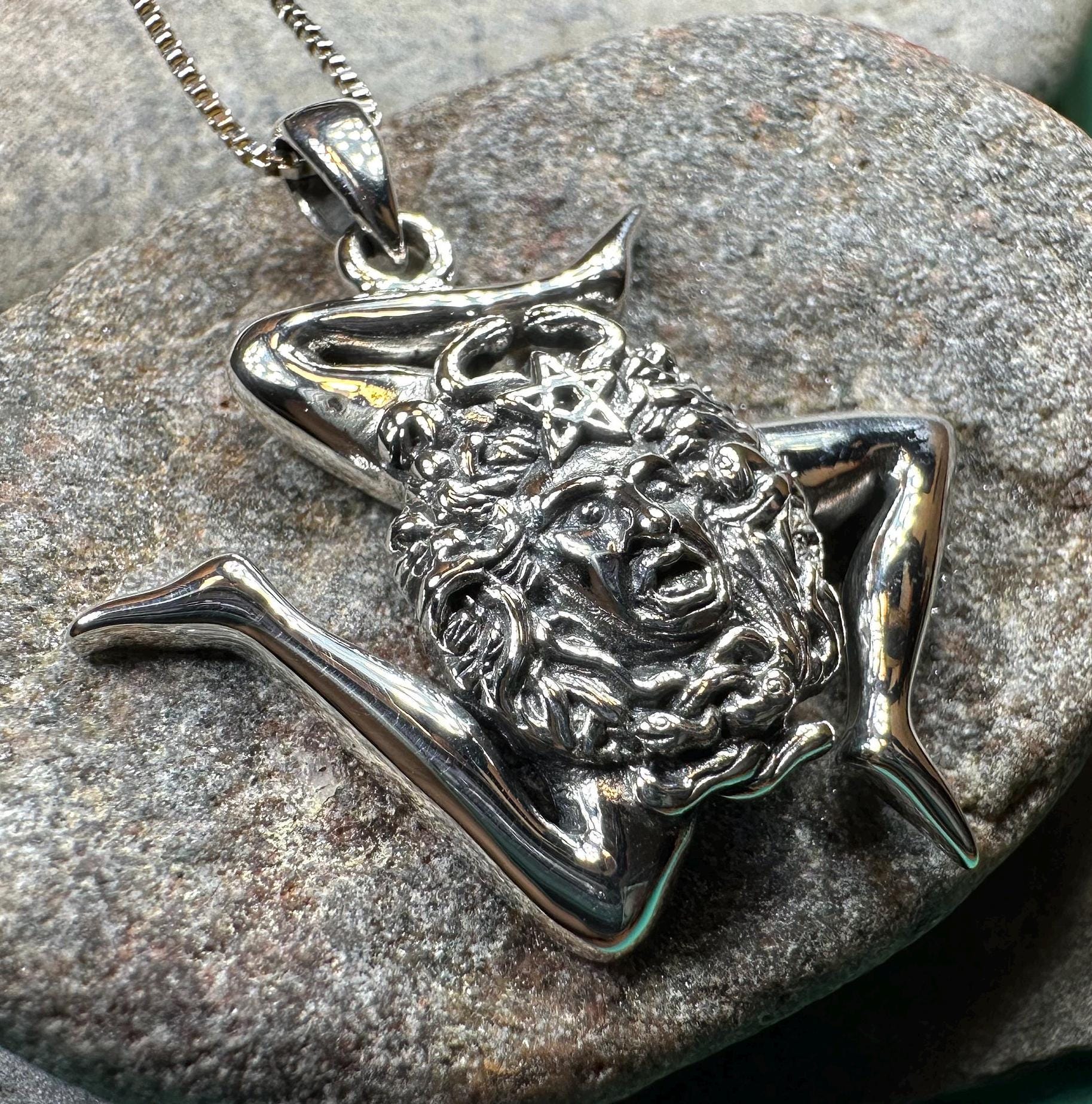Trinacria Necklace, Italian Triskelion Pendant, Mystical Jewelry, Sicilian Symbol, Pagan Pendant, Sicily Gift, Medusa Pendant