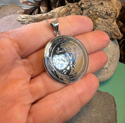 Load image into Gallery viewer, Archangel Michael Sigil Pendant, Angel Necklace, Spiritual Jewelry, St. Michael Necklace, Guardian Angel, Police Jewelry, Protection Charm
