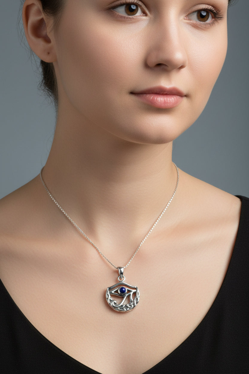 Eye of Horus Necklace, Egyptian Eye Pendant, Mystical Amulet, Egyptian Symbol, Blue Lapis Jewelry, Cancer Survivor Gift, Recovery Gift
